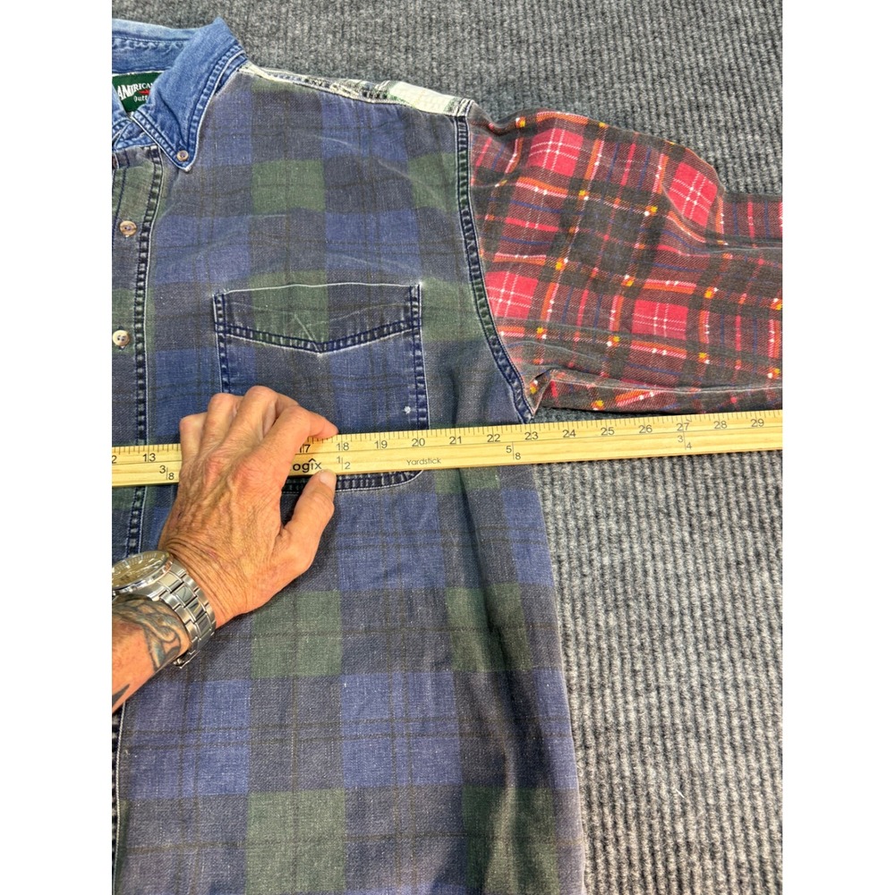 Vintage American Eagle Patchwork Plaid Flannel Shirt Mens Large Multi Color AEO - Picture 2 of 6